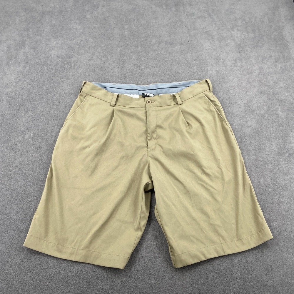 Nike Dri Fit Golf Tour Performance Shorts Mens 34 Khaki Stretch Pleated Mid Rise
